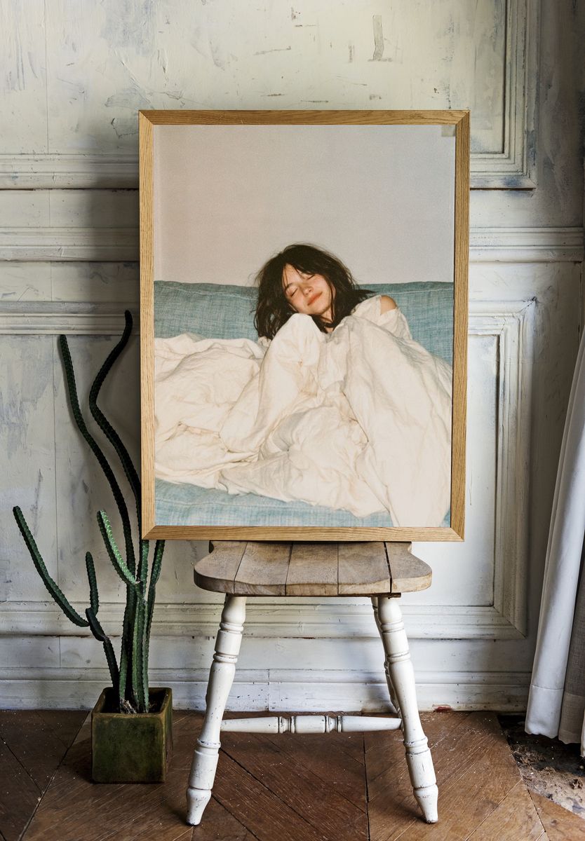 Sleeping Woman on Blue Sofa Poster. — room view 1