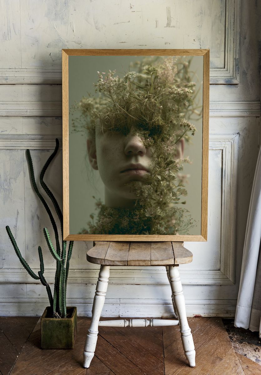 Botanical Face Portrait Print. room preview