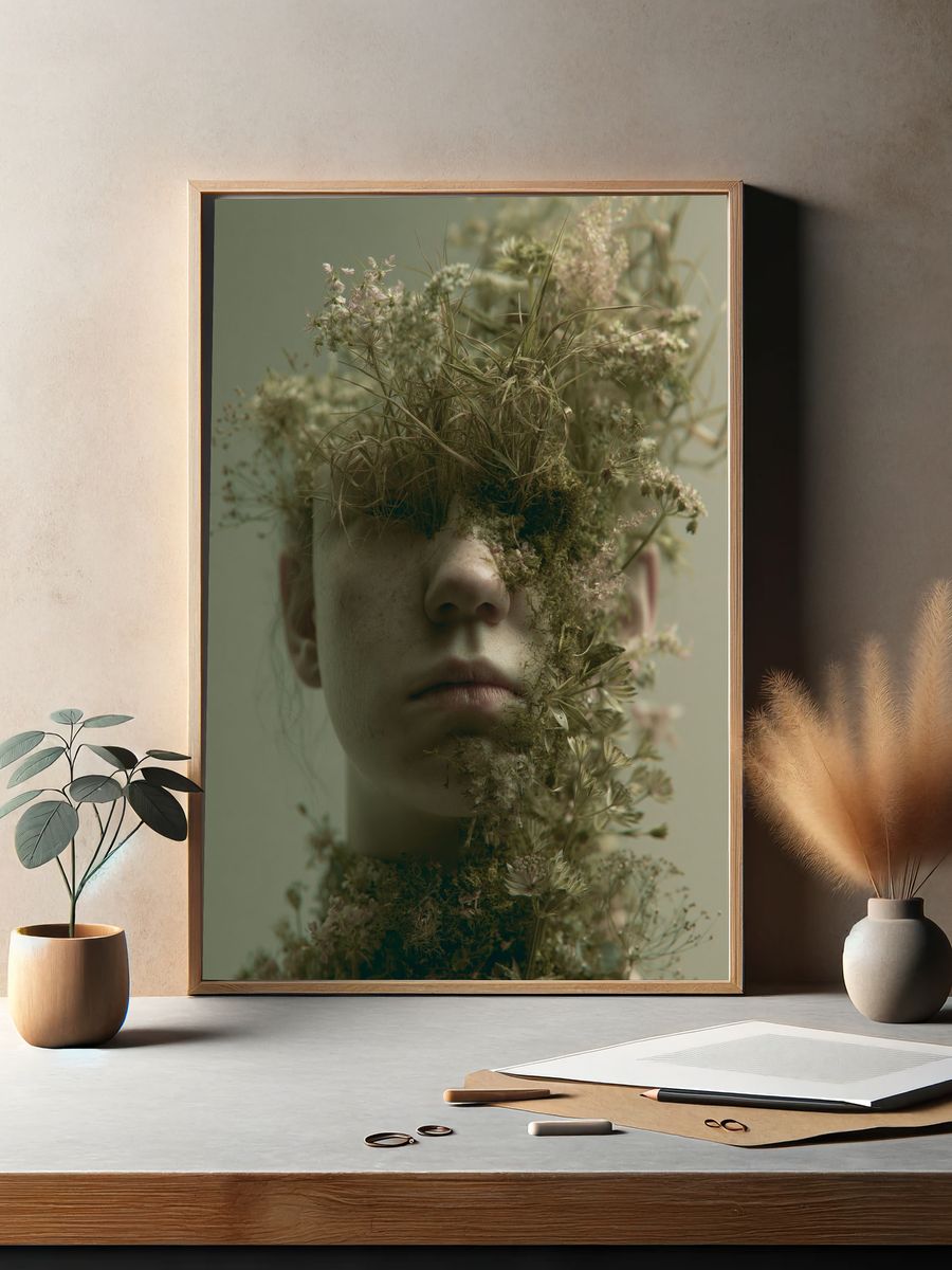 Botanical Face Portrait Print. — room view 2