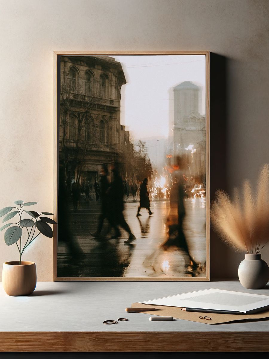 Rainy City Crossing Photography Poster. — room view 2