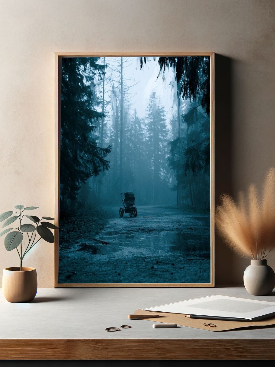 Misty Forest Path Photography Poster. — room view 2