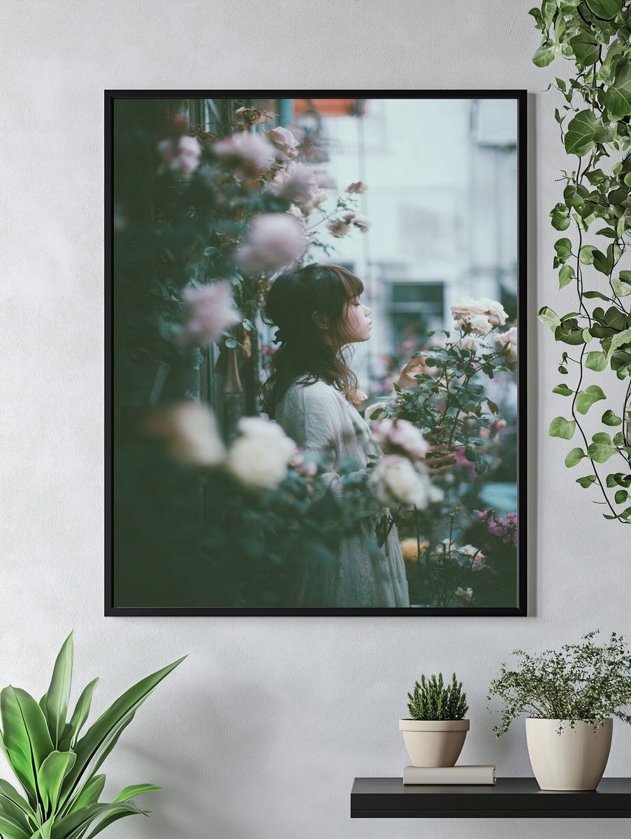 Woman Among Roses Photography Poster. — room view 4