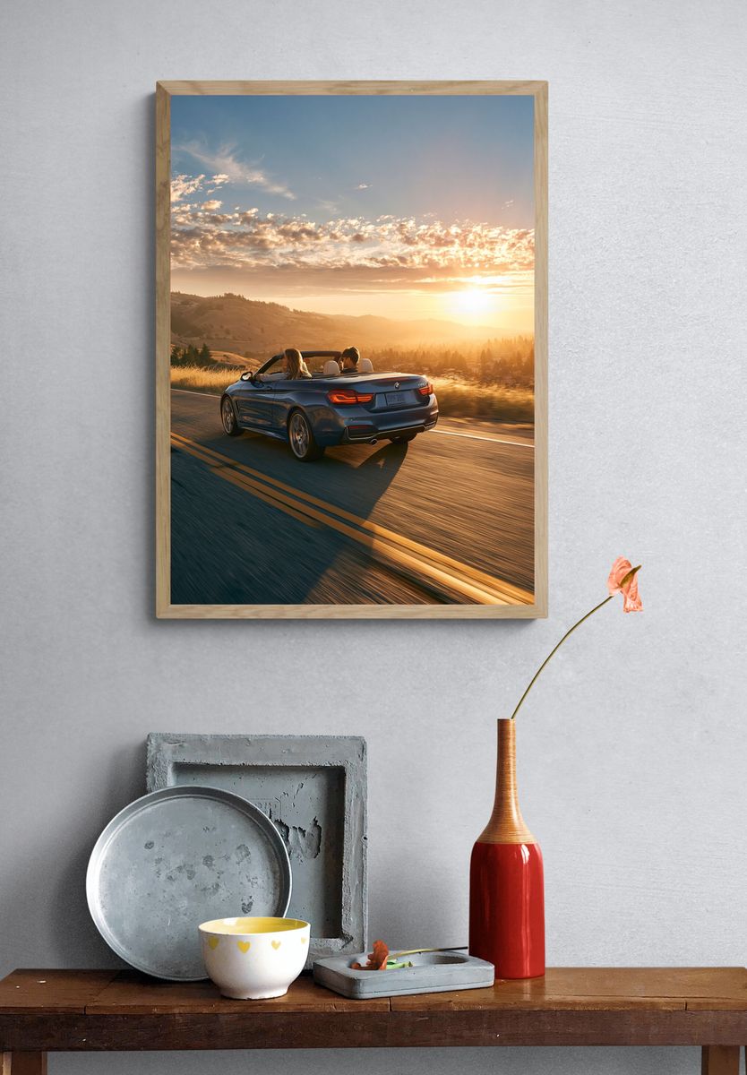 Sunset Convertible Drive Photography Poster. — room view 3