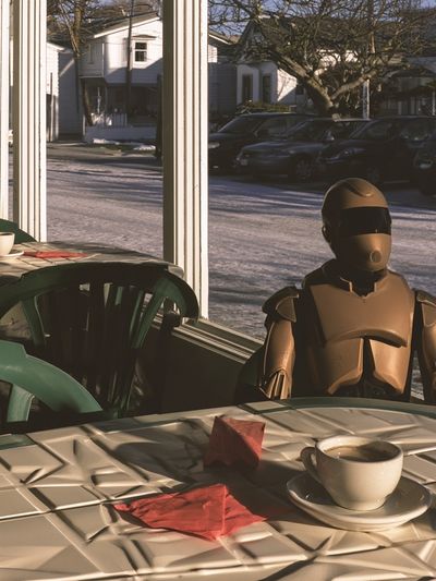 Robot Café Scene Photography Poster. poster