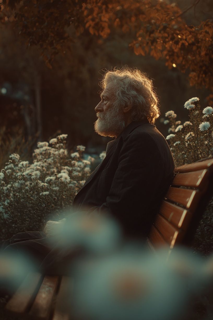 Elderly Man in Garden Portrait Poster. poster detail