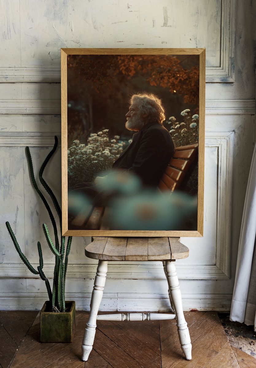 Elderly Man in Garden Portrait Poster. — room view 1