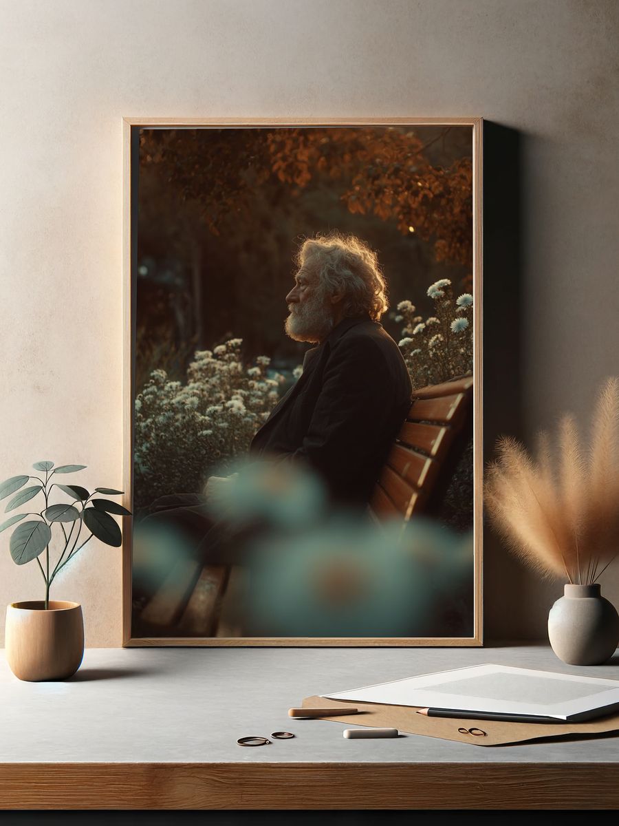 Elderly Man in Garden Portrait Poster. — room view 2