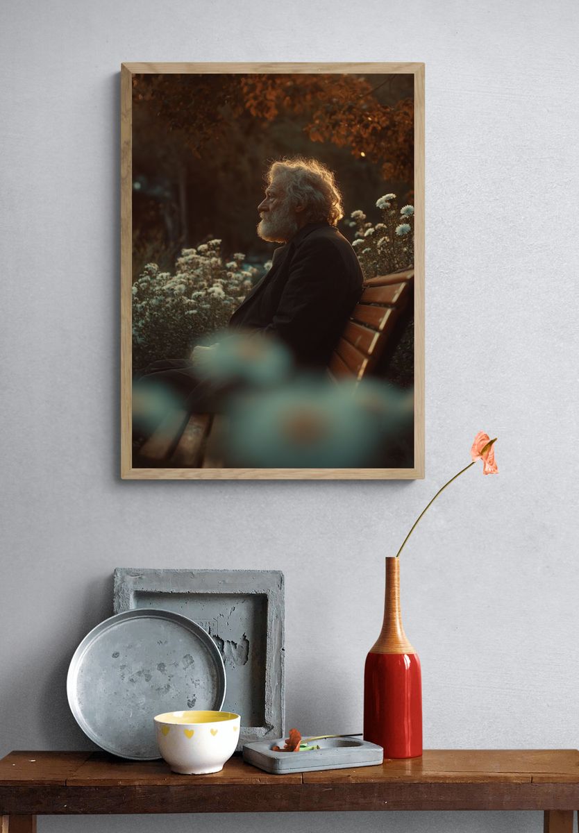 Elderly Man in Garden Portrait Poster. — room view 3