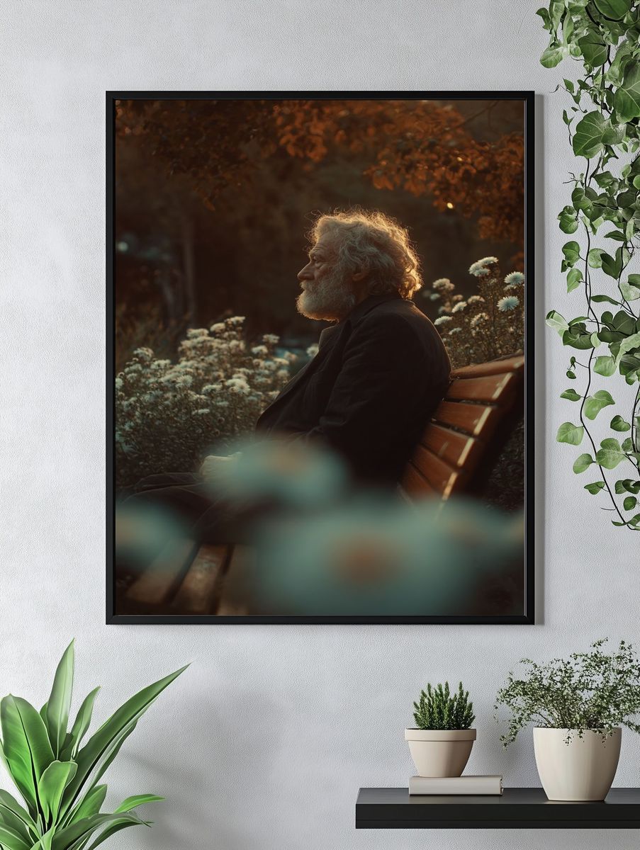 Elderly Man in Garden Portrait Poster. — room view 4