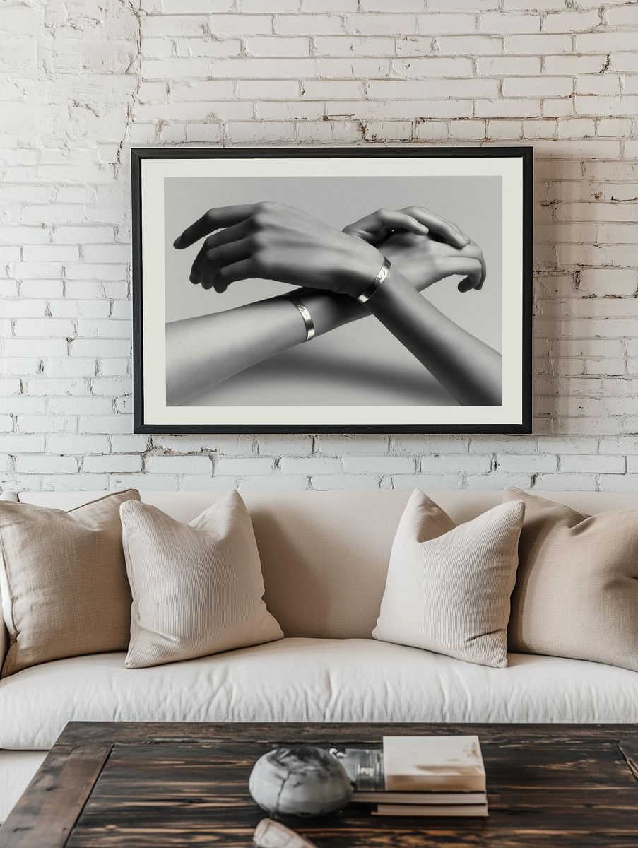 Intertwined Hands Black-White Poster. — room view 1