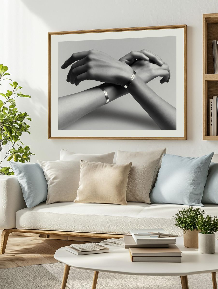 Intertwined Hands Black-White Poster. — room view 2