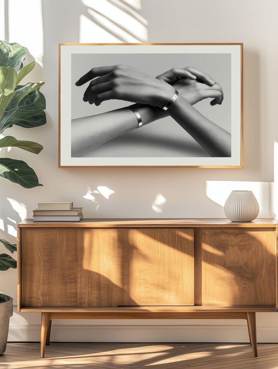 Intertwined Hands Black-White Poster. — room view 3