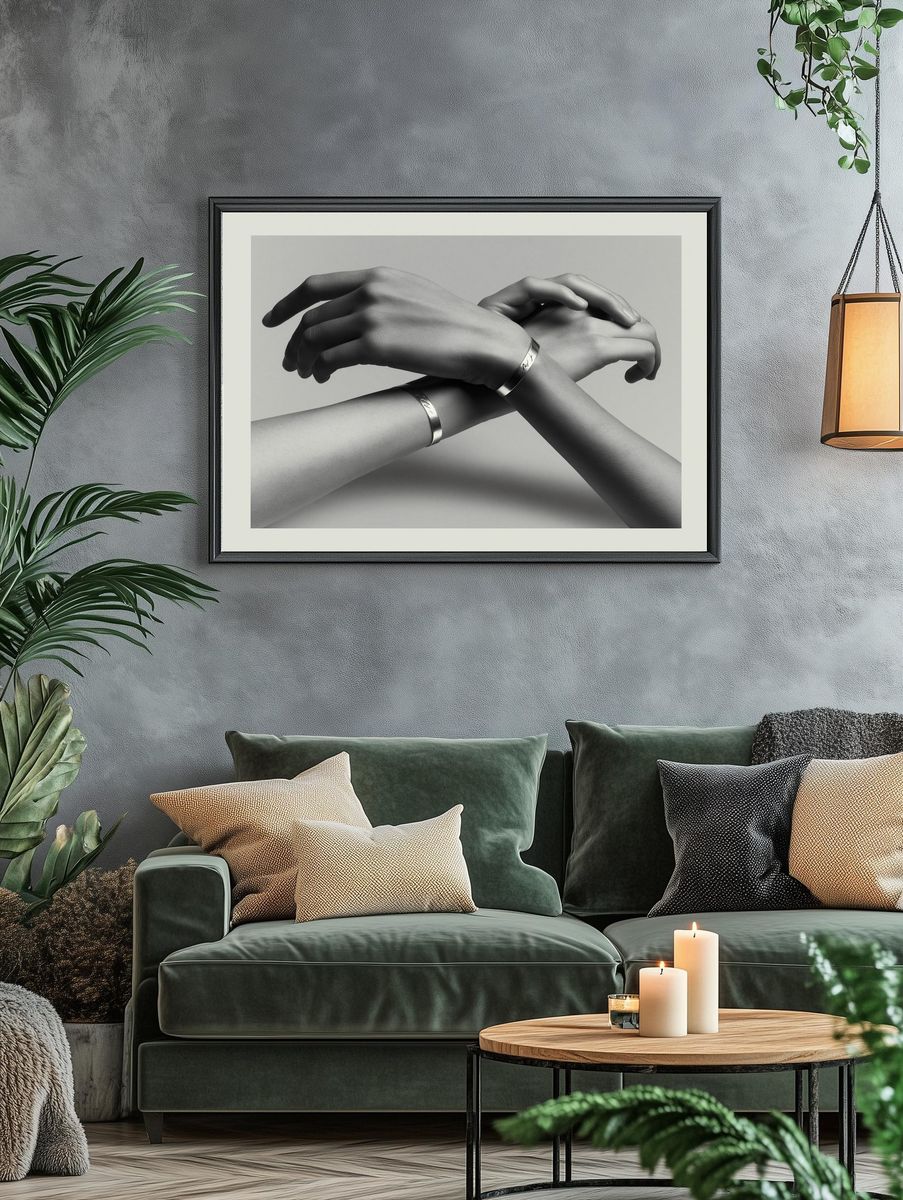Intertwined Hands Black-White Poster. — room view 4