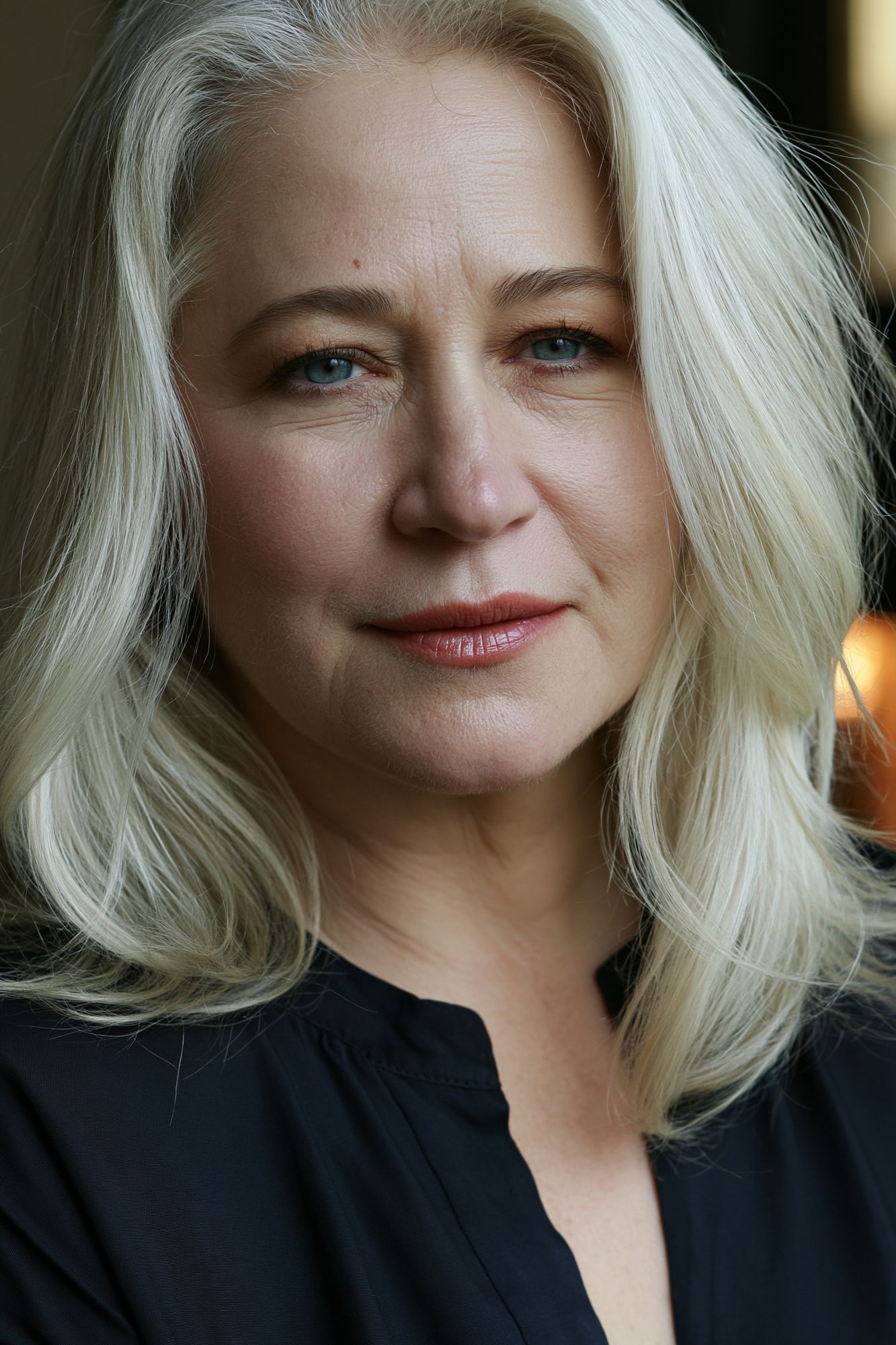 Elegant Silver-Haired Portrait Poster. poster detail