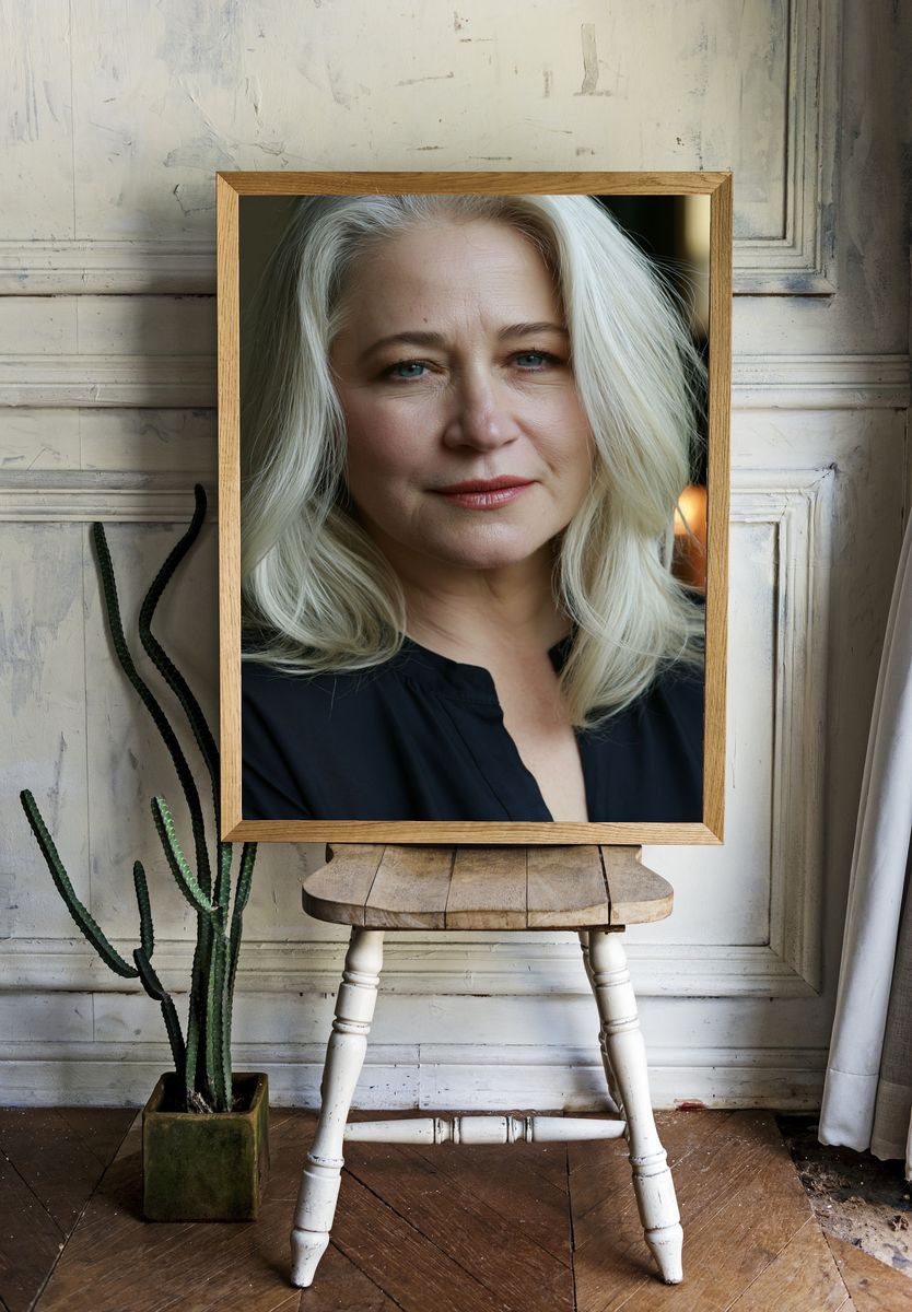 Elegant Silver-Haired Portrait Poster. room preview