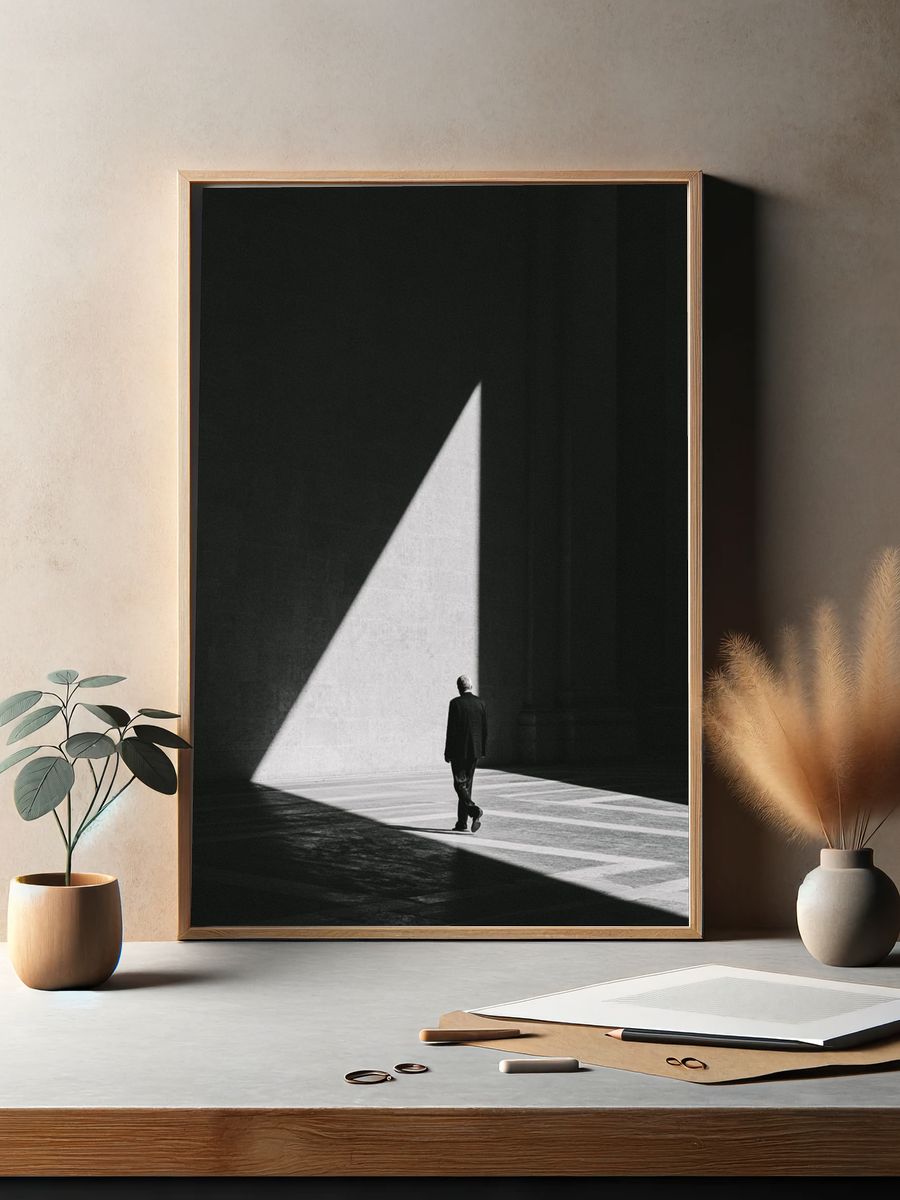 Solitary Figure in Light Photography Poster. — room view 2
