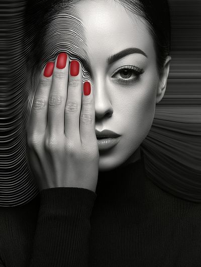 Monochrome Woman with Red Nails Print. poster