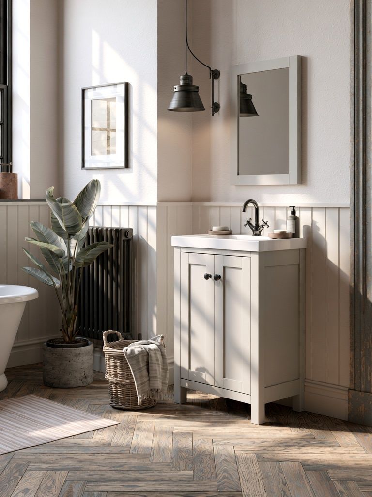 Serene Rustic Bathroom Interior Print. poster detail