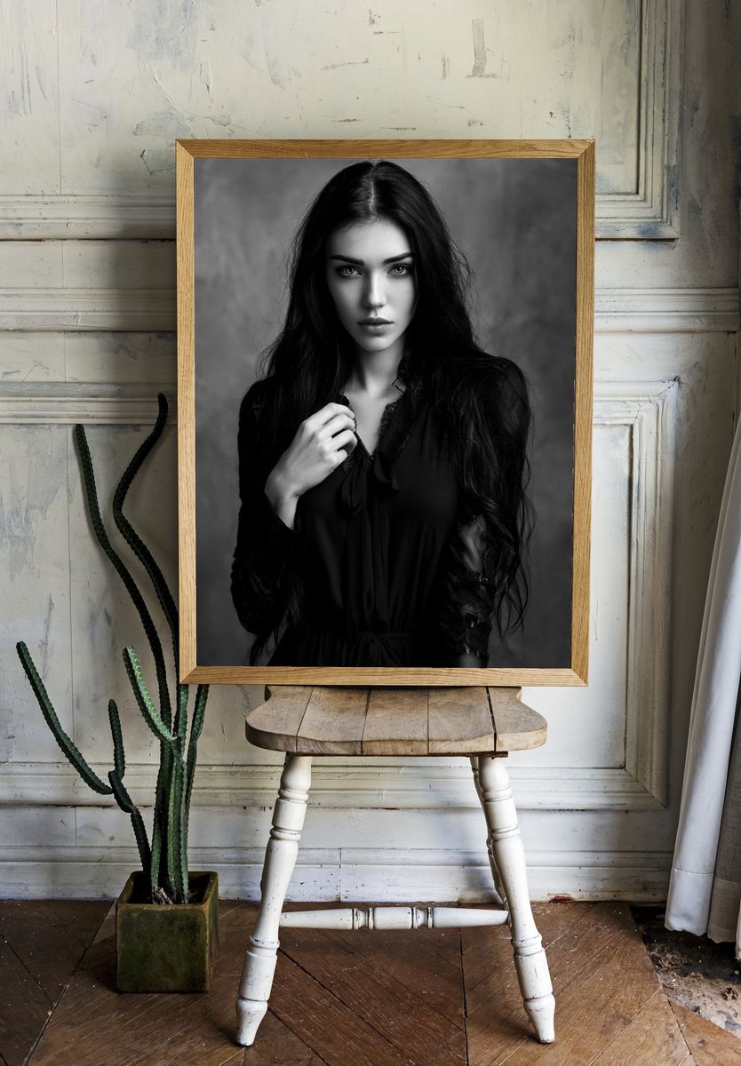 Moody Black and White Portrait Poster. room preview