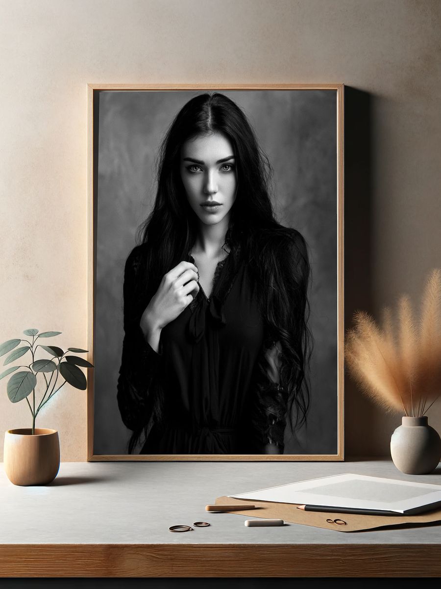 Moody Black and White Portrait Poster. — room view 2