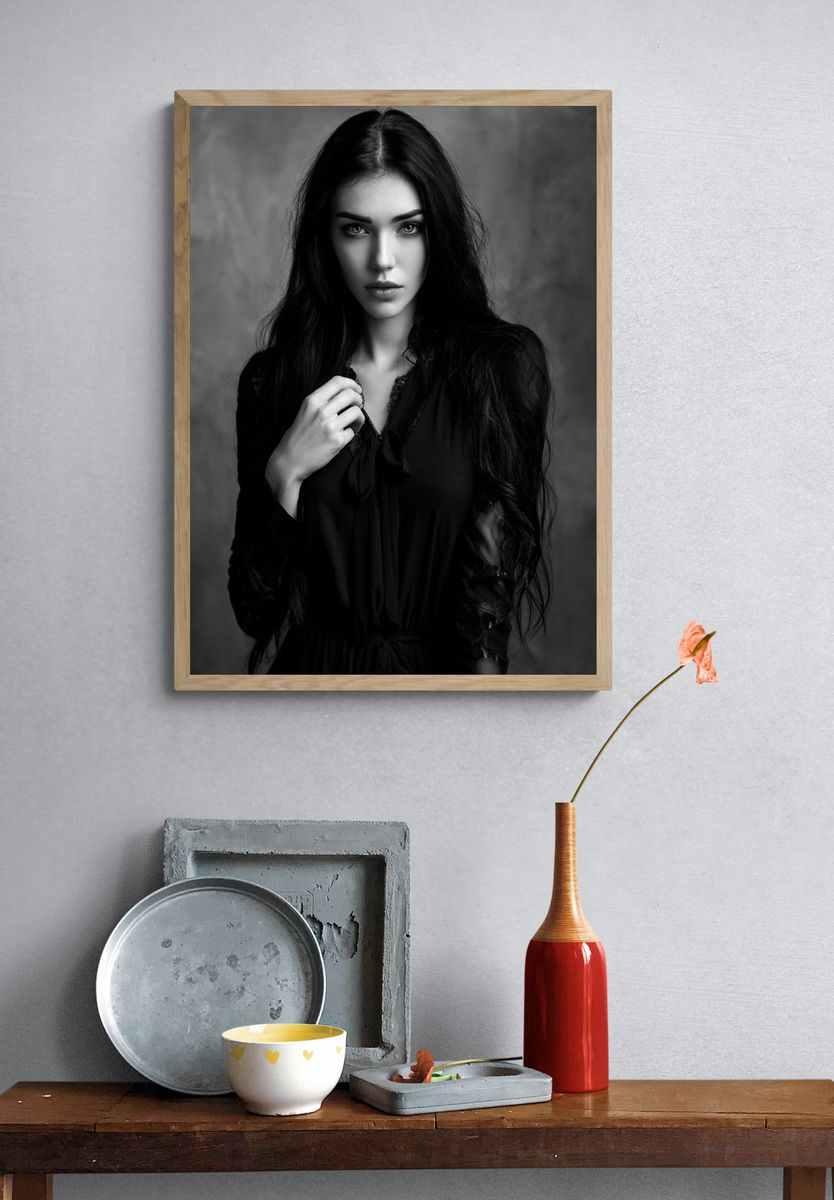 Moody Black and White Portrait Poster. — room view 3