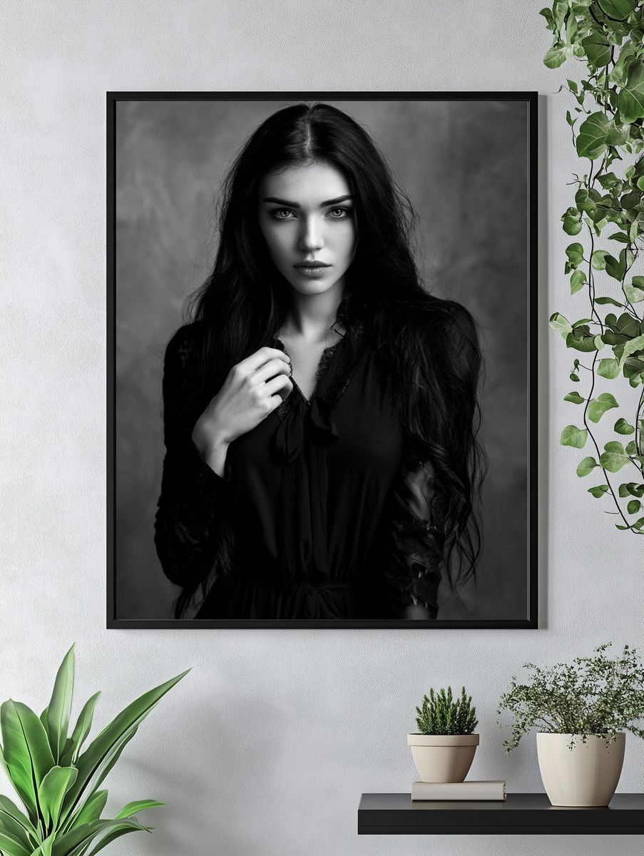 Moody Black and White Portrait Poster. — room view 4