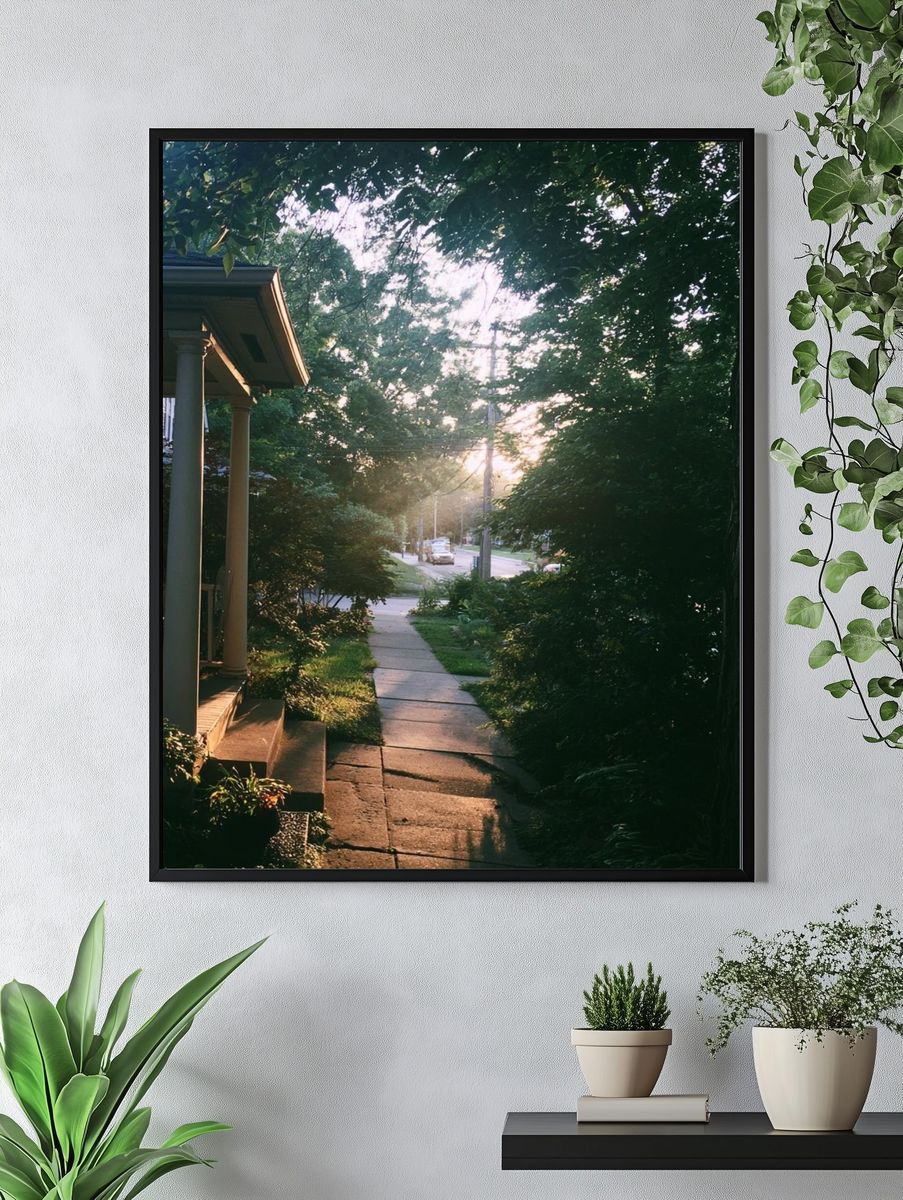 Sunlit Garden Path Photography Poster. — room view 4