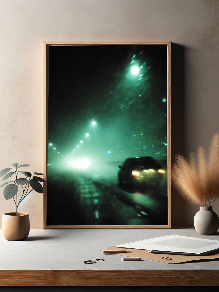 Foggy Night Street Photography Poster. — room view 2