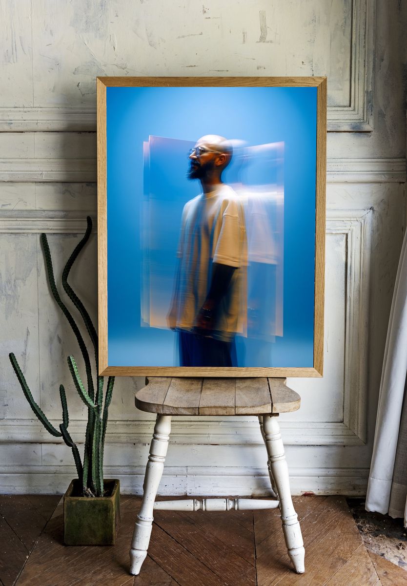 Blue Motion Portrait Poster. room preview