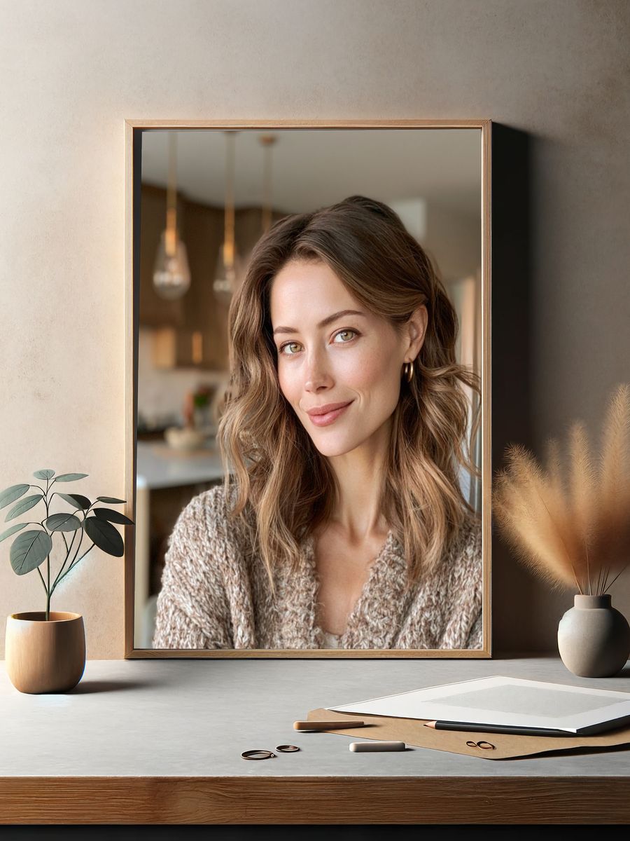 Smiling Woman Portrait Photography Poster. — room view 2