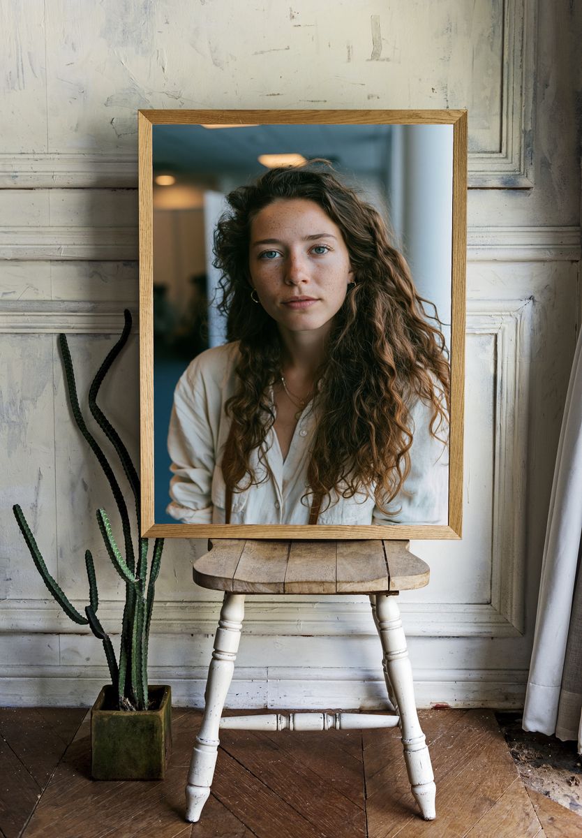 Freckled Woman Portrait Photography Poster. — room view 1