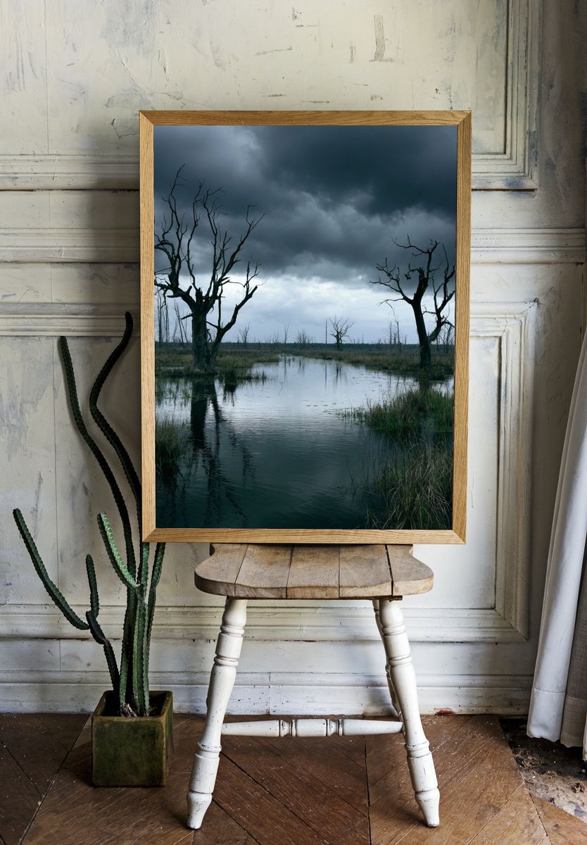 Stormy Wetland Trees Photography Poster. room preview
