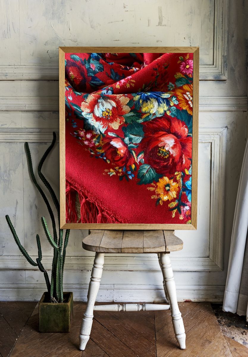 Floral Embroidered Textile Print. — room view 1
