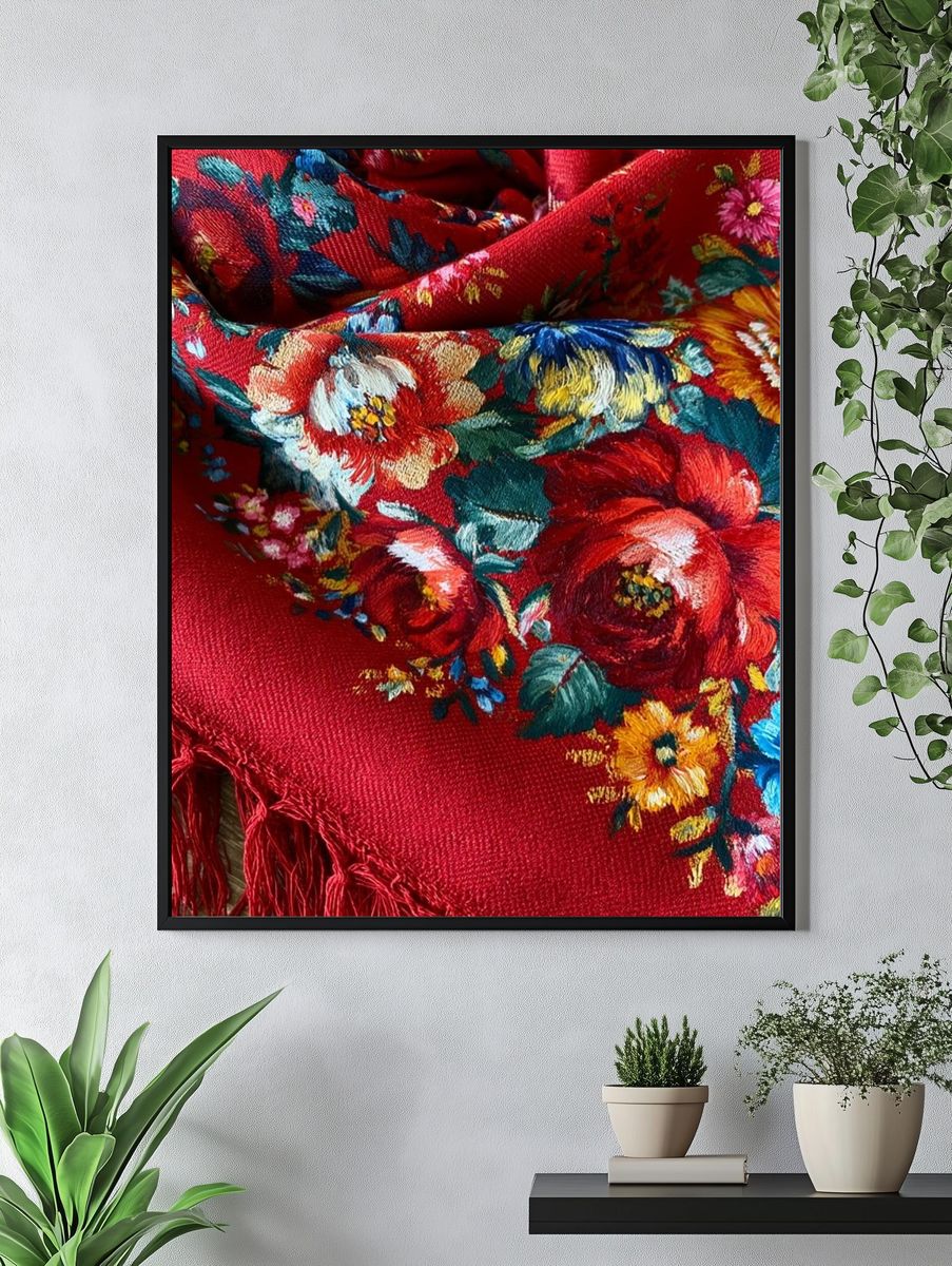 Floral Embroidered Textile Print. — room view 4
