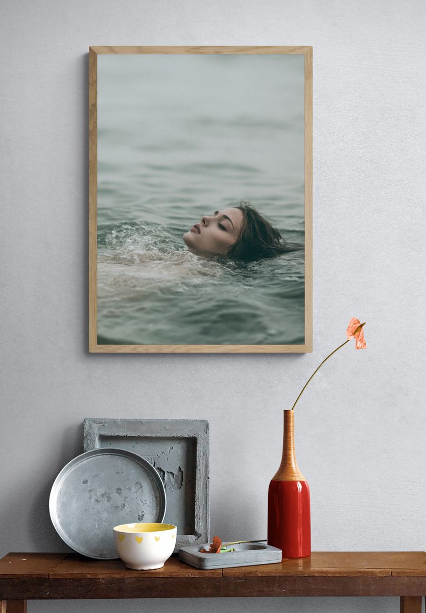 Floating Woman in Sea Photography Print. — room view 3