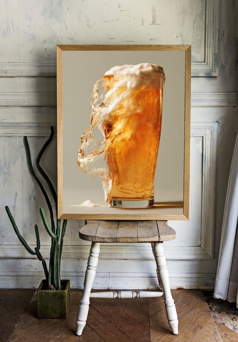 Foamy Beer Splash Photography Poster. room preview