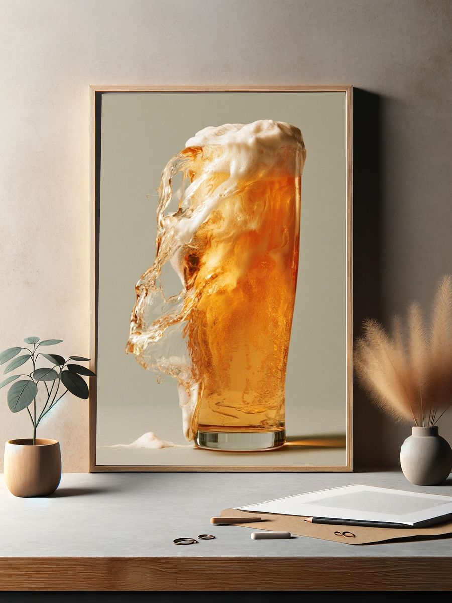 Foamy Beer Splash Photography Poster. — room view 2