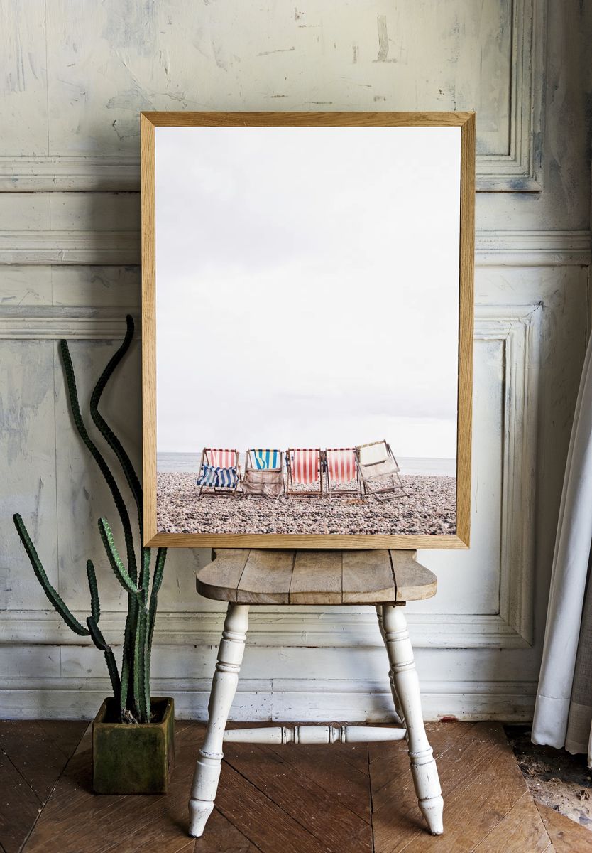 Colored striped beach chairs beach. — room view 1
