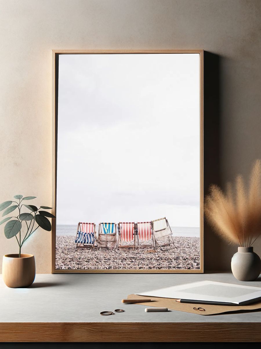 Colored striped beach chairs beach. — room view 2