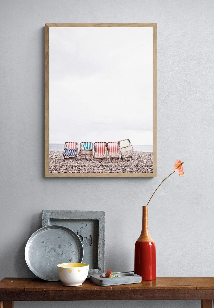 Colored striped beach chairs beach. — room view 3