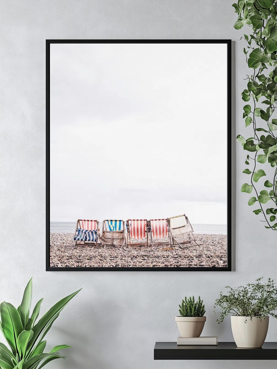 Colored striped beach chairs beach. — room view 4