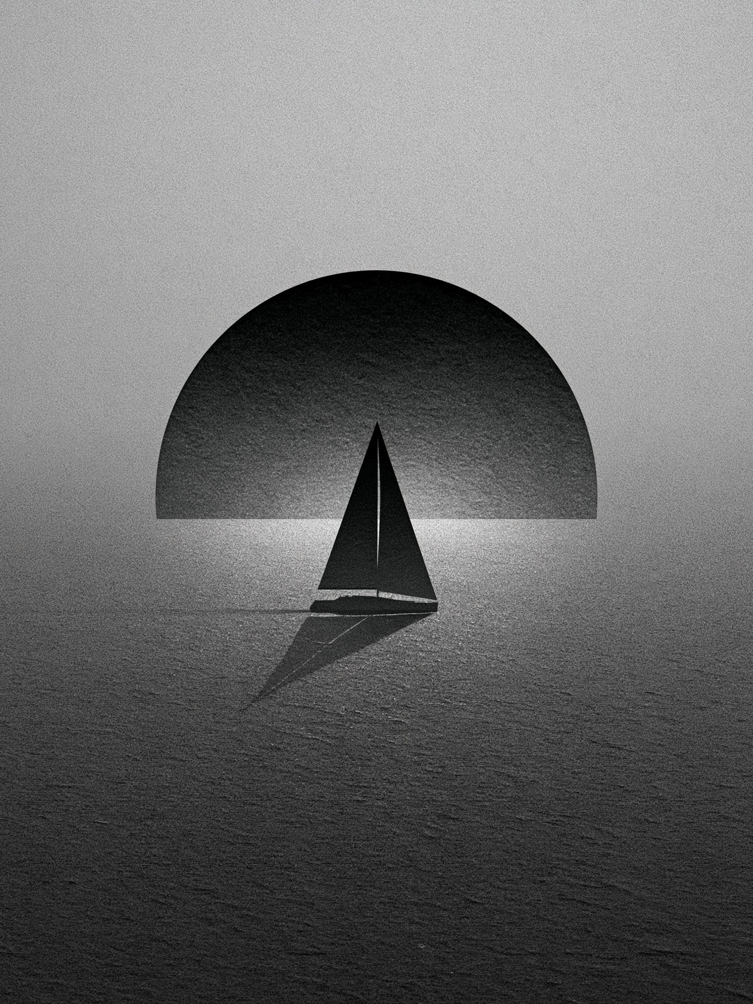 Sailboat Silhouette Black-White Print. poster detail
