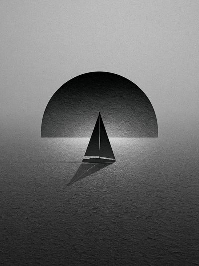 Sailboat Silhouette Black-White Print. poster