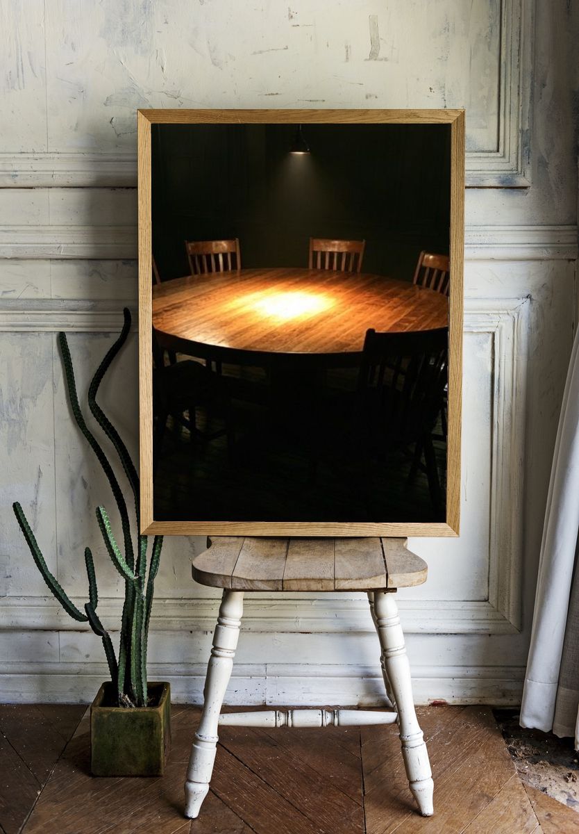 Dimly Lit Round Table Photography Poster. room preview