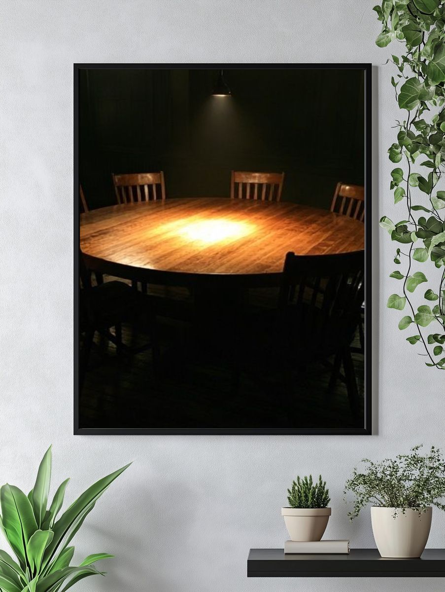 Dimly Lit Round Table Photography Poster. — room view 4