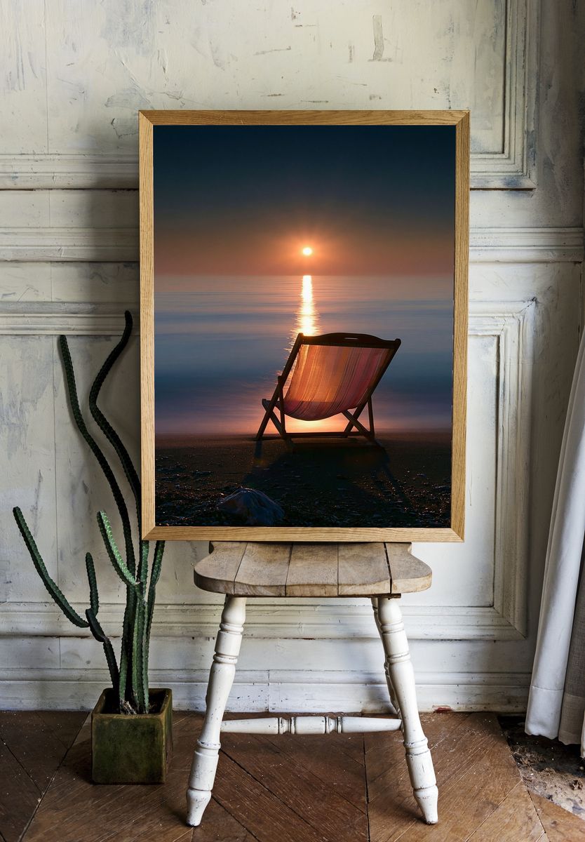 Sunset Beach Chair Photography Poster. room preview