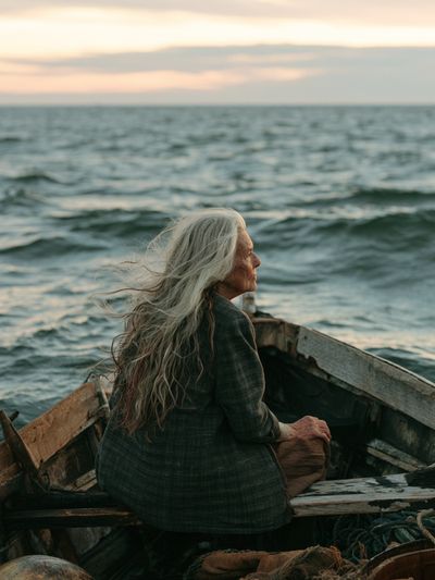 Elderly Woman at Sea Photography Poster.