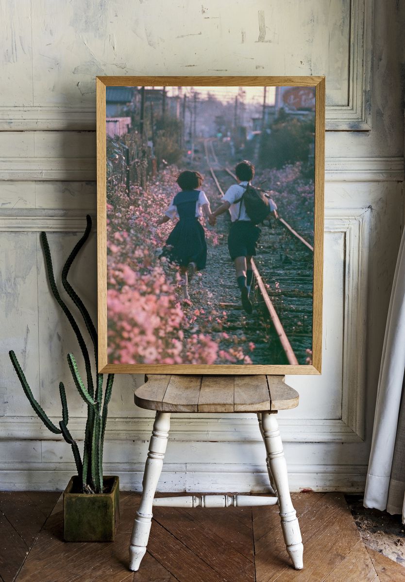 Children Running on Tracks Photography Poster. — room view 1