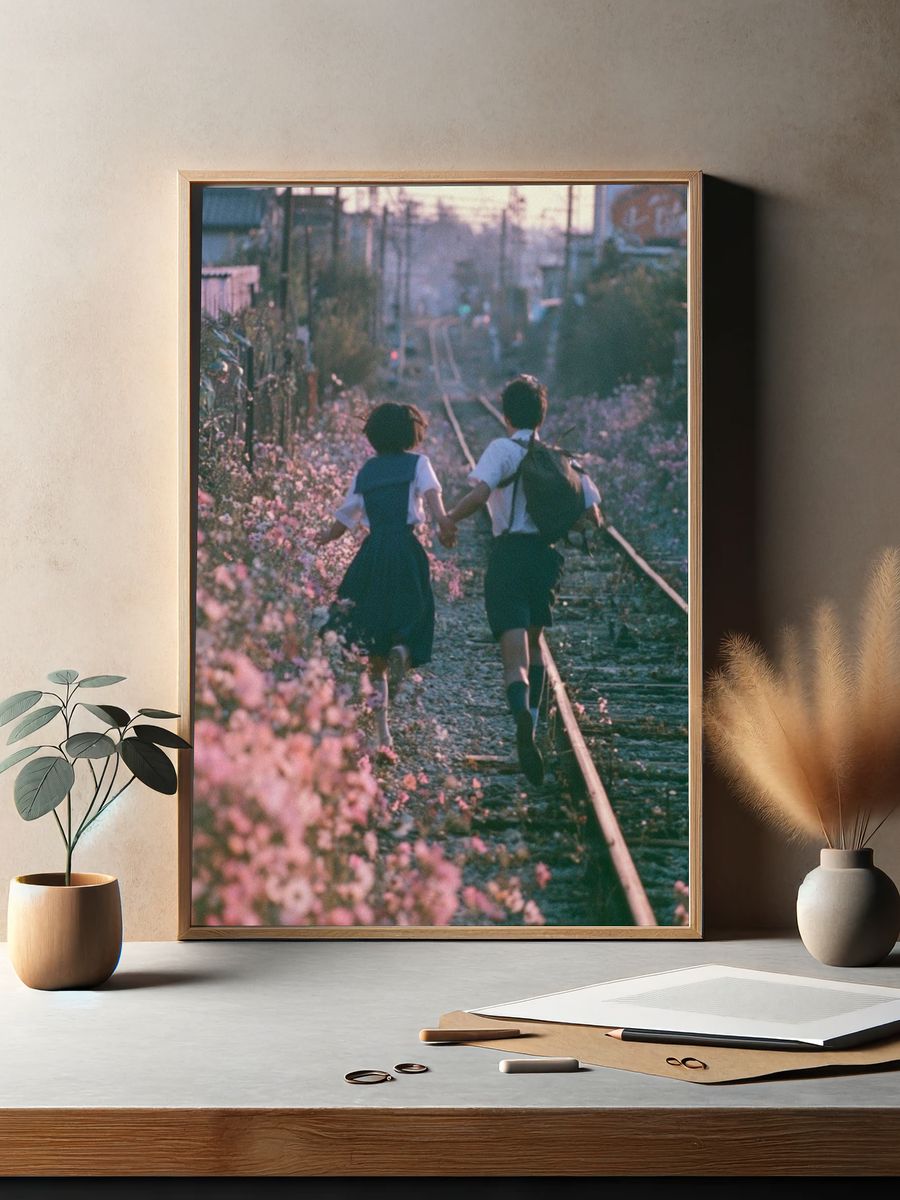 Children Running on Tracks Photography Poster. — room view 2