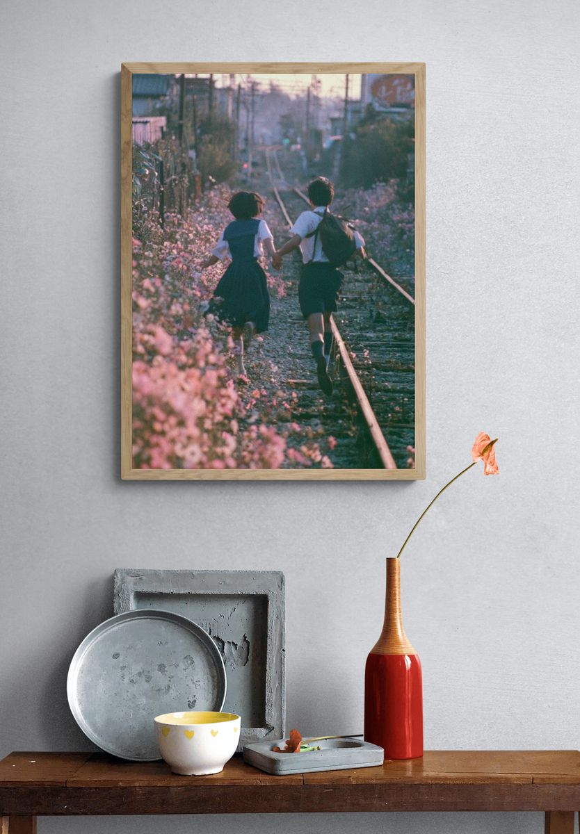 Children Running on Tracks Photography Poster. — room view 3